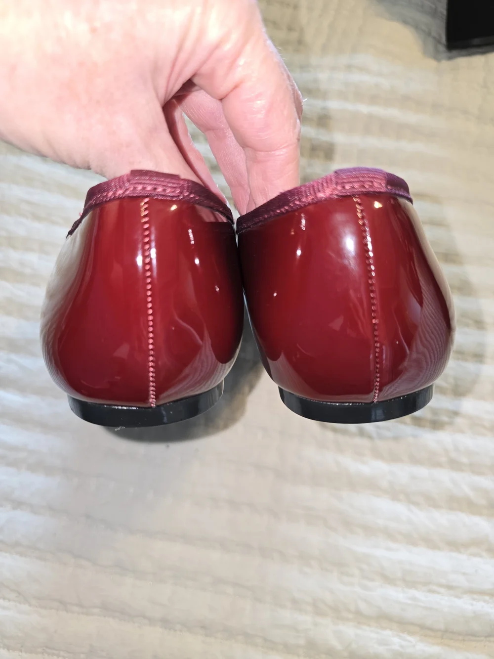 Wine Square Toe Flats With Bow Detail. Adorable Shoe With Patent Finish.